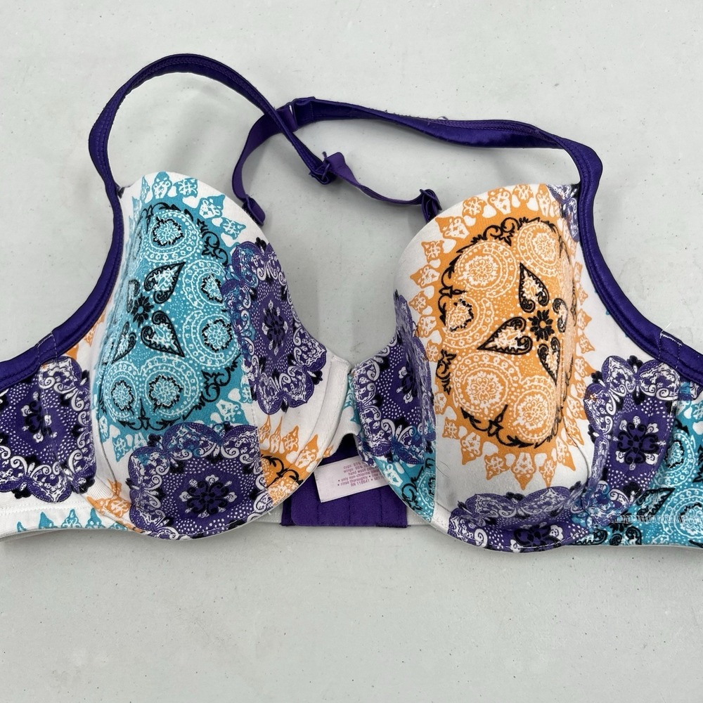 Lane Bryant Cacique Intimates Bra Size 38D White Purple Orange Paisley Floral